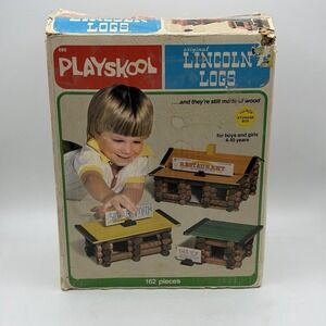 VINTAGE 1978 PLAYSKOOL LINCOLN LOGS 162 PIECES W/ BOX USA
